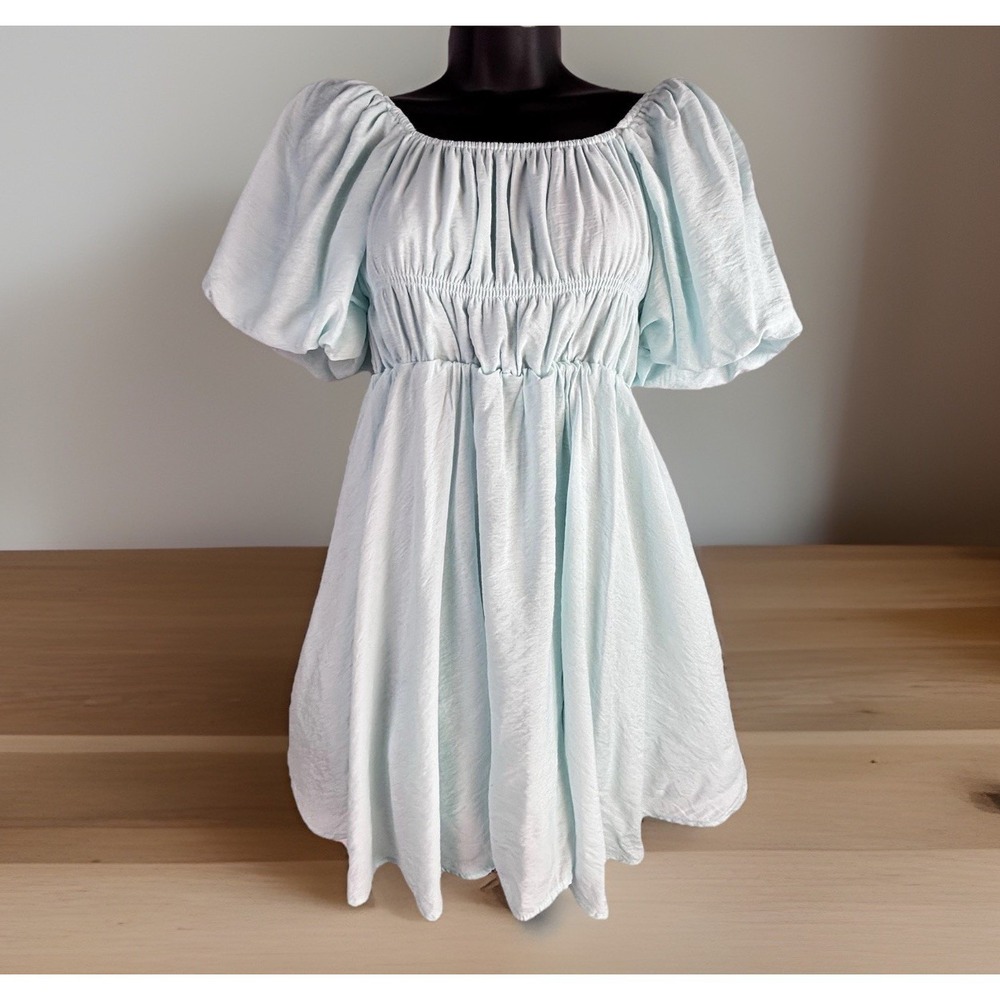 Audrey Parks Dress S Babydoll Puff Sleeve Mint Green Chiffon Fairy Grunge Whimsy